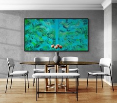 One-of-a-Kind Green ColorField Luxury Textured Abstract Canvas Art 59×30 in