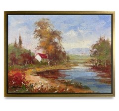 Hungryartist -Original Oil Painting of Country Cabin View on Canvas 12×16 Framed