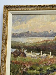 IMPRESSIONISM PANTING SWANS AT STANPIT LANDSCAPE 16 INCHES SIGNED YVONNE