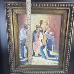 Abstract Jazz Musicians Framed Painting On Canvas Signed C. Carl CERTIFIED