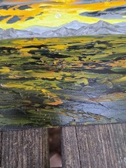 Original 6″x8″ Oil Painting Textured IMPASTO farm fields sunset rolling hills