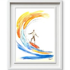 Surfer Contemporary Coastal Painting Watercolor Art 15X11 Gallery Paper Signed