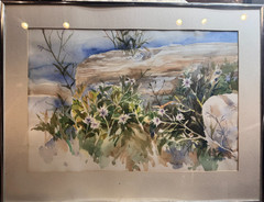 L Peterson „A Floral Botanical Landscape Scene“ Watercolor Painting – Framed