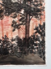 Vintage 1960s Watercolor Painting Nature Trees Browns Red Landscape 1950s 8 x 11