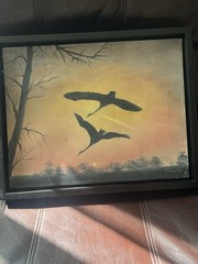 Flying Geese Painting On Canvas In Frame Signed J. Rohde 15 1/2 X 12 1/2