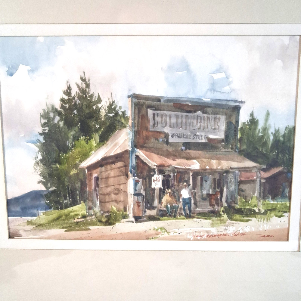 Lowell Ellsworth Smith Original Watercolor Columbine General Store Gas Station