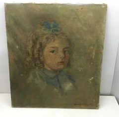 Original Mildred Poissant Little Girl Oil Painting on Canvas Dated 1939 ….[S1-1]
