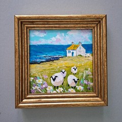 Sheep Oil Painting Original Fine Art Impasto Scotland Heather Unframed 6×6