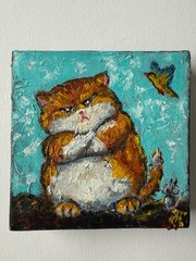Ginger Cat Original Art Small Wall Art on Canvas Impasto Artwork Orange Cat Art