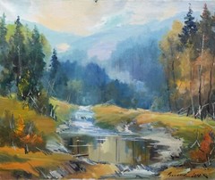 Oil painting Orange grass Ukrainian painter Canvas Framed original landscape art