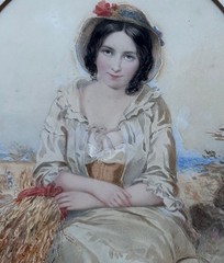 Antique Painting (c. 1860 ) : The Pretty Gleaner, watercolour