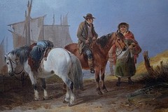 Fisherfolk Unloading Catch on the Beach Oil Painting William Shayer Snr c1830/40