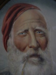 Bearded Old Man Smoking Long Pipe Antique Oval Frame