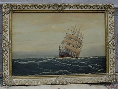 Original Veermay Oil on Canvas Painting Ship Marine, Boat ,Seascape Waterscene