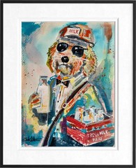 Cool Milkman Dog, Doodle – Original Watercolor, Whimsical Abstract – 9″ x 12″