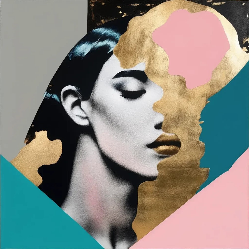 Gold Abstract Love Woman 140x140cm XXL Canvas Pictures/Pop Art/Modern/Texture/Pink
