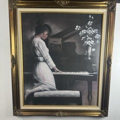 STUNNING SIGNED DAVID PARAGOL WOMAN AT PIANO 28 x 24″ OIL CANVAS PAINTING
