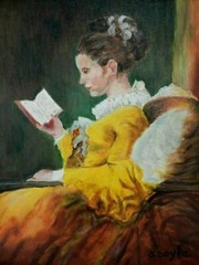 M.JANE DOYLE SIGNED ORIG.ART OIL/CANV.PAINTING „A YOUNG GIRL READING“(PORT.) FR.