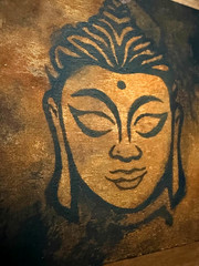 Small Art Contemporary Abstract Buddha Painting on Wood Panel Shelf Sitter