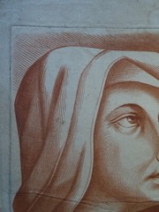 VAN LOO (1705-1765) LARGE ENGRAVING SEPIA XVIII° PORTRAIT VIRGIN WOMAN ROCOCO