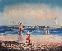 Hand painted and signed scene in beach art OIL PAINTING ON CANVAS, 20″ x 24″