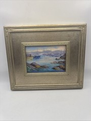 Haruko Evans Monterey Bay Harbor Oil Painting Framed 13×11