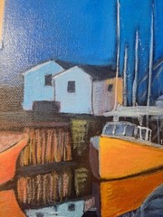 Original Impressionist 8×8 Sailboat Harbor Acrylic Panel Painting Signed Blue