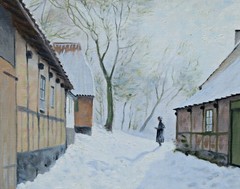 Niels Walseth Winter Landscape With Woman Snow Oil On Canvas Original Signed