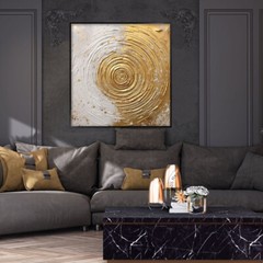 Golden Circle Oil Painting on Canvas Hand Painted Abstract Wall Art For Decor