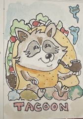 ACEO Original painting Racoon Tacoon (2.5×3.5 inches) Watercolor