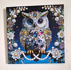 Owl & Flowers Canvas Painting, Unframed Animals Floral Birds Wall Art