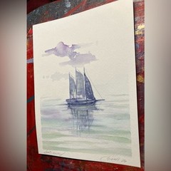 Sailboat Original painting nautical art Watercolor marine Artwork Artettina