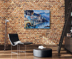 Amalfi coast Italian view Oil art Original painting Balcony view Italian cafe