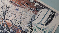Urban Winter City Street Watercolor Painting Snowy Houses Road Trees A4 Art