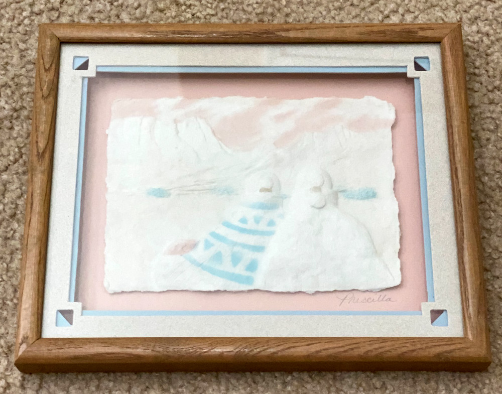 VTG Southwest Theme Original Paper Art Matted & Framed Signed Priscilla 11 x 9