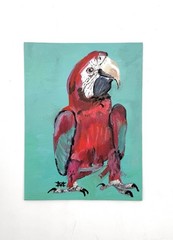 Original Parrot Acrylic Painting 5×7 Macaw Canvas Panel Bird Wall Art Small