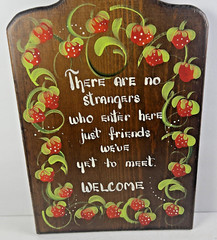Vintage Welcome Annette Stark Hand Painted 27″ Wood Plaque in Acrylics Folk Art