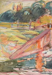 Peter Berndt 1937-2021 Berlin/watercolor 1996 „Weir near Mellensee“ Brandenburg