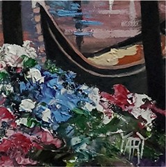 YARY DLUHOS Venice Italy City Grand Canal Pier Eve Gondola Original Oil Painting