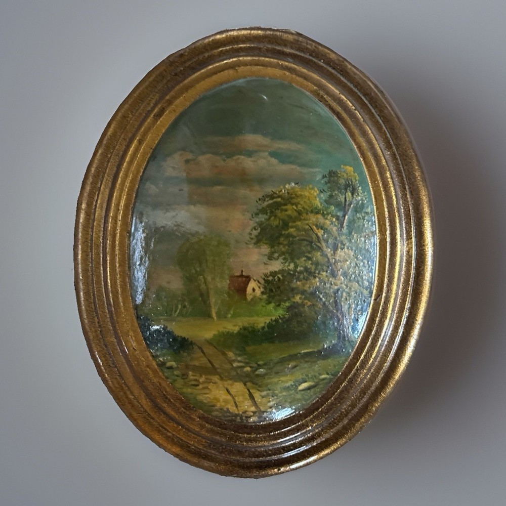 Vintage Antique Neapolitan School Bucolic Landscape Oil Painting Solid Wood