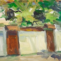 Village House with Red Roof, Impressionist Landscape, Rustic Countryside Art