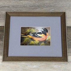 Vtg Hand Painted Watercolor Baltimore Oriole Professionally Framed Matted 10×12”