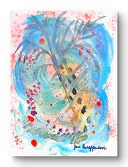 EXPRESSIONISM Blue Palm Tree Original Signed 9×12 Painting Paper Home Wall Art