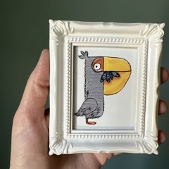 Print Of My Art Funny Pelican Bird funny,cute,miniature Painting,small, framed