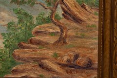 Vintage Southwestern American Landscape Painting Tree on Cliff, Signed Illegibly