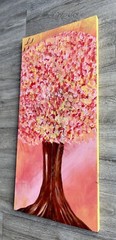 abstract painting, Tree Art, Wood Art, Pink, Red, Yellow, Nature, Wall Art, Home