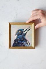 Original Oil Painting of Crow Raven Portrait Black Gothic Pet Wild Bird Wall Art