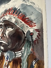 Native American Indian Paintinf Portrait Chief With Headdress Vintage Sanchez