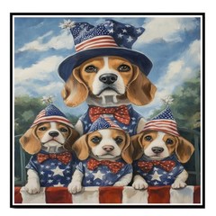 Beagle Family Patriotic Painting Stars & Stripes Dog Wall Art