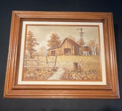 Painting by Wolfgang Otto Rural Barn Oil on Canvas wood frame